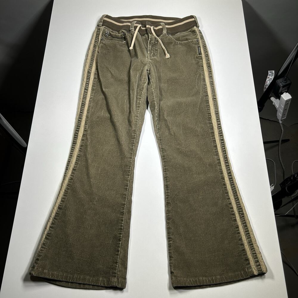 Silver Jeans Corduroy Flare Pants Women’s 29x27.5 Olive Side Stripe Y2K Style